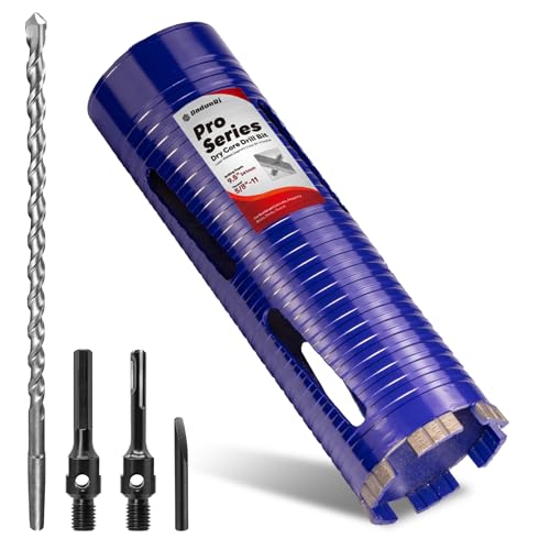 3" Core Drill Bit with Pilot Bit & Adapters(SDS Plus and 1/2" Hex), 5/8"-11 Thread, 9.5" Depth, Upgraded-Welded Segments Diamond Core Bits for Concrete, Masonry, Brick Block - size: 3"