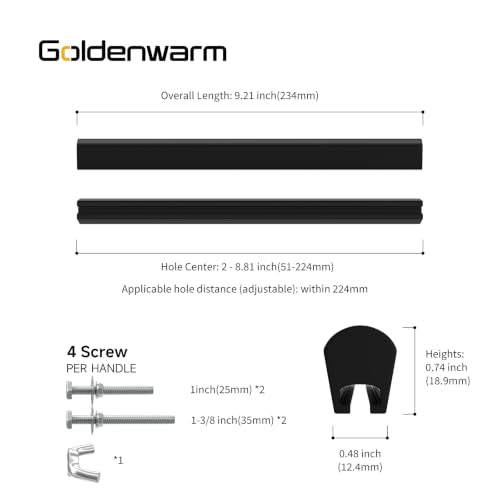 Goldenwarm 10 Pack 2-8" Black Adjustable Cabinet Drawer Pulls for Kitchen - color: Black, size: 2 in to 8-13/16 in (51-224mm)
