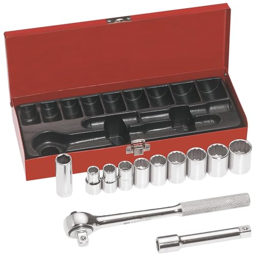 Klein Tools 65510 1/2-Inch Drive Socket Wrench Set with 12-Point SAE and Spark Plug Sockets, Ratchet and Extension, Case Included, 12-Piece - size: 1/2-Inch, style: 12-Piece