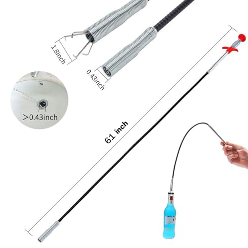 61 Inch Drain Snake Hair Drain Clog Remover With 4 Claws Bendable Hose Pickup Reaching Assist Tool for Home and Kitchen Sink - style: Round-61 IN