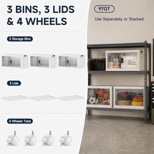 OlarHike 97QT Storage Bins with Lids for Closet, Garage, Shelves, 3 Pack - size: 97QT-White