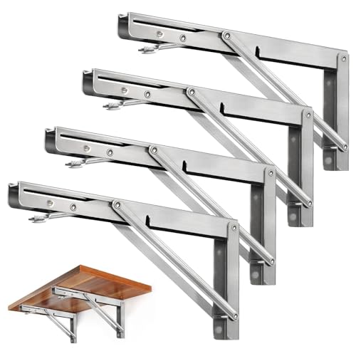 Storystore Folding Shelf Brackets - 8 Inch Heavy Duty Stainless Steel Collapsible Shelf Bracket for Bench Table, Space Saving DIY Bracket, Max Load: 550lb (4 PCS) - size: 8 Inch 4PCS