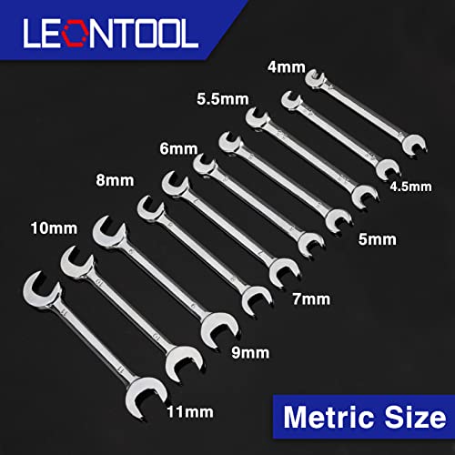 Mini Double Open End Wrench Set Metric 10 Pcs 4mm to 11mm with Portable Storage Pouches Mirror Chrome Finish Super Thin Open Ended Spanner Double Angle Head for Small Fasteners - style: Metric (Double Open End)