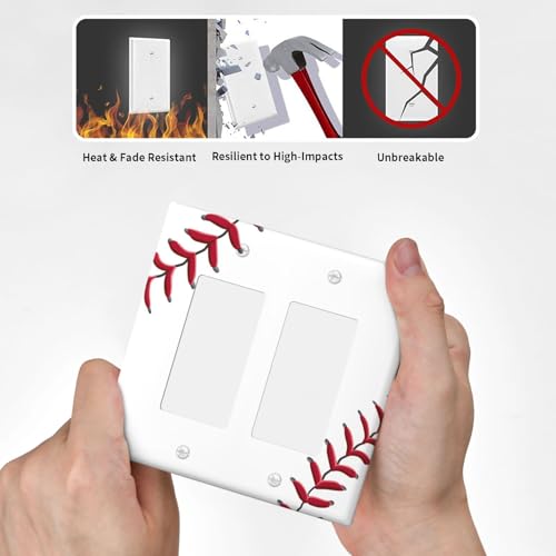 Baseball Double Rocker Switch Cover Plate | Fits standard 2-gang toggle and rocker switches, Durable polycarbonate thermoplastic with fade-resistant printed finish - color: Baseball, size: Double Rocker