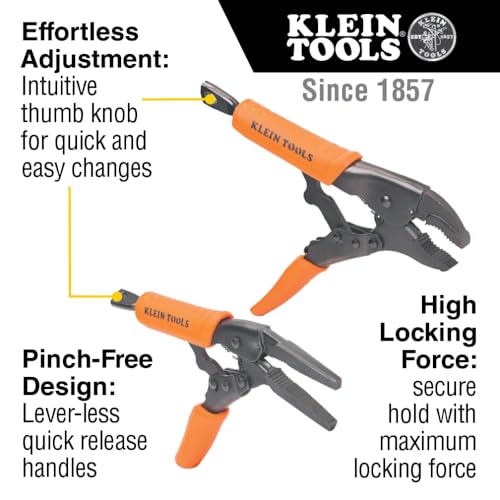 Klein Tools 38663 Locking Pliers Set, 7-Inch Long Nose and 10-Inch Curved Jaw Pliers, High Torque and Gripping Power, 2-Piece - style: Combo Kit