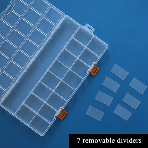 3 Pack 24 Grids Clear Plastic Storage Box with Dividers, Transparent Organizer Container Case for Small Parts, Bead, Button, Jewelry, Diamond, Craft Supplies,Sewing Kit, DIY Accessories - size: 24 Grids