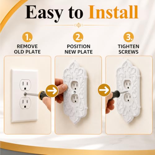 2 Pcs Baroque Decorative Duplex Outlet Covers, White Plastic - style: Outlet Cover