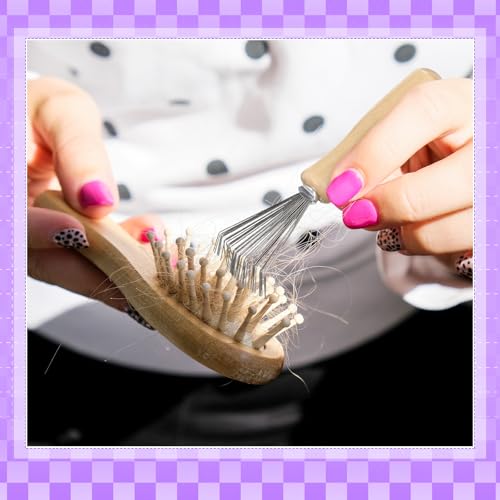 Boao 2Pack Hair Brush Cleaner,Purple,Wood Color,Polished Wooden Handle Rake - color: Purple, Wood Color, style: Polished Wooden Handle Rake