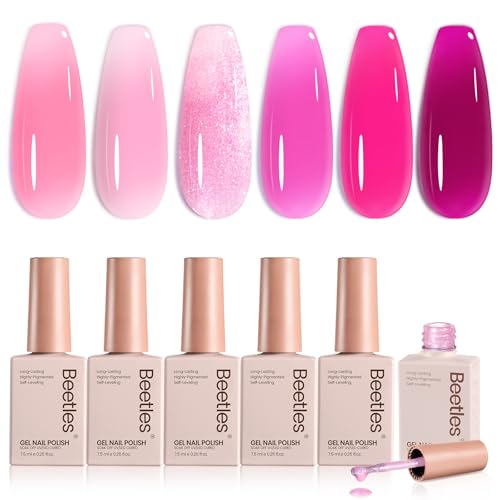Beetles Rose Whispers Jelly Pink Gel Nail Polish Set, 6 Colors Gel Polish - color: B - Sheer | Rose Whispers
