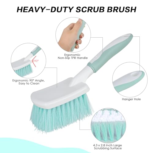 3 Pack Bathroom Scrub Brush Set, Heavy-Duty Scrub Brushes for Cleaning