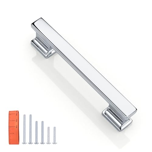 KNOBWELL 6 Pack Polished Chrome Solid Cabinet Pulls 3-3/4 Inch(96mm) Hole Center Kitchen Cabinet Handles,Cabinet Hardware for Cupboard Drawer Pulls - color: Polished Chrome, size: Hole Center：3-3/4 inch（96mm）