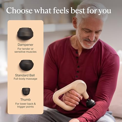 TheraGun Relief by Therabody - Easy-to-Use, Comfortable & Light Handheld Percussion Massage Gun for Everyday Pain Relief Massage Therapy in Neck, Back, Leg, Shoulder and Body (Sand) - color: Sand - 3 Attachments