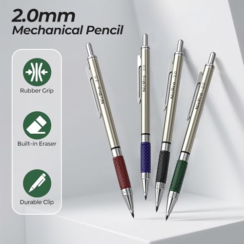 Nicpro 2.0 mm Mechanical Pencils Set, 4PCS Metal Mechanical Drawing Pencil