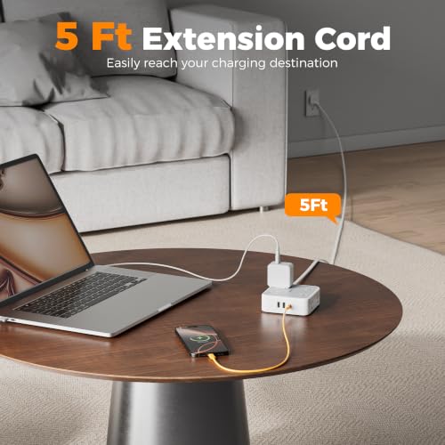 TESSAN Surge Protector Power Strip with 900J Surge Protection, 5 Ft, Grey - color: Grey with 1 USB C, size: 5 feet