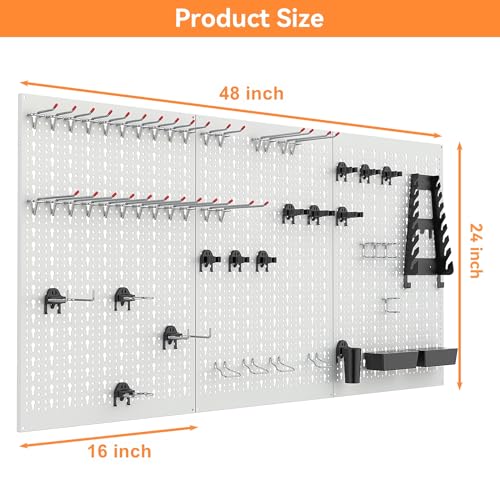 WALMANN Metal Pegboard, Tool Organizer Boards with Hooks, 24x48 in - color: Grey