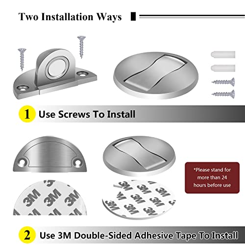 KOLAKO Magnetic Door Stop, 2 Pack Stainless Steel Floor Stopper Adhesive Brushed Nickel Invisible Heavy Duty Silver Holder Catch, No Drill Doorstop - color: Silver - 2 pack
