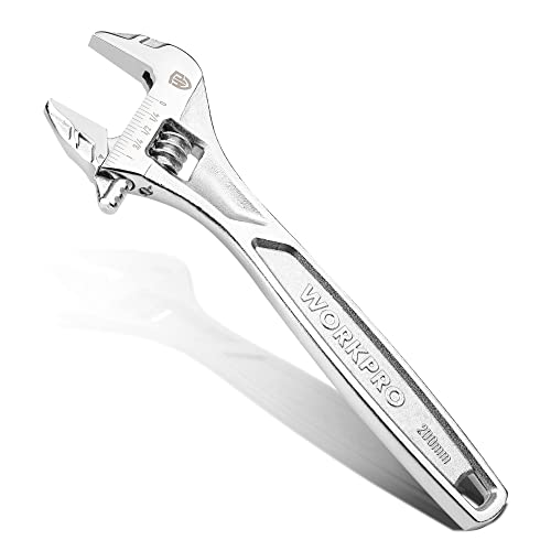 WORKPRO 8" Adjustable Wrench, Cr-V Steel, Chrome Plated Finish - color: Silver, size: 8 inch