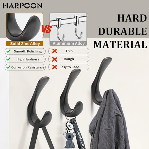 HARPOON 5 Pack Heavy Duty Hook, 3.5 Inch Wall Mounted Rustproof Coat Hook, Utility Hooks for Coat, Scarf, Bag, Towel, Key, Cap, Cup, Hat, Oil Rubbed Bronze - color: Oil Rubbed Bronze