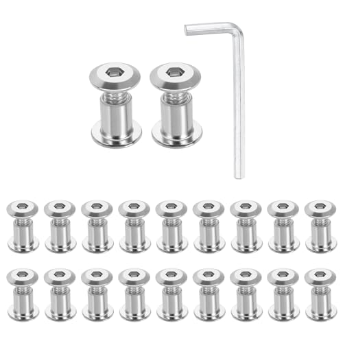 HARFINGTON 20 Set M6x10mm Hex Drive Socket Cap Bolt and M6x10mm Nuts with M4 Hex Wrench, Furniture Connector Bolts and Screws for Furniture Countersunk Belt, Silver - size: M6x10mm, M6x10mm