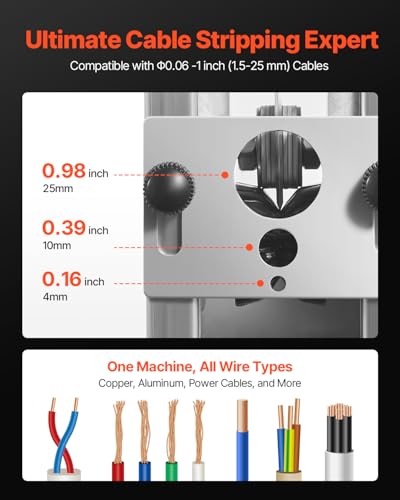 VEVOR Manual Wire Stripping Machine, 0.06-1 in, Copper Stripper with Hand Crank or Drill Powered, 64Mn Quenched Blades, 45# Steel Rollers, Aluminum Alloy Frame Wire Peeler, for Scrap Copper Recycling - style: Hand Crank or Drill Powered