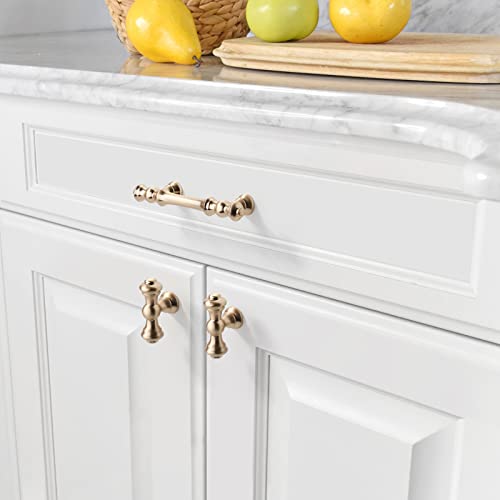 Asidrama 6 Pack 3 Inch(76mm) Brushed Brass Kitchen Cabinet Handles, Gold Cabinet Pulls Kitchen Cabinet Hardware for Cupboard Drawer Pulls - color: Brushed Brass, size: 3" Hole Center, style: 6 Pack