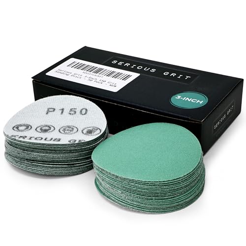 Serious Grit - 3-Inch P150 Grit Hook & Loop Sanding Discs - 50 Pack | For Woodturning, Drill Sanders, & More - No-Hole Heavy-Duty Hook & Loop Wet/Dry Film Sandpaper for Wood, Auto Body & Metal - style: 150 Grit