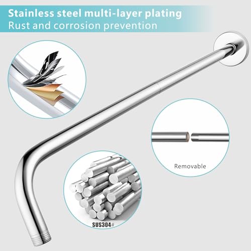 Shower Arm with Flange, 24 Inches Wall Mount Replacement Extension Showerhead Arm For Fixed Shower Head, Chrome - color: Chrome, style: 24 Inch