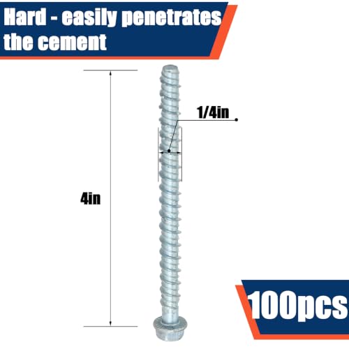 Tandefio 100 Pack 1/4 x 4 Concrete Anchors and Screw Kits Galvanized - size: 1/4" X 4"