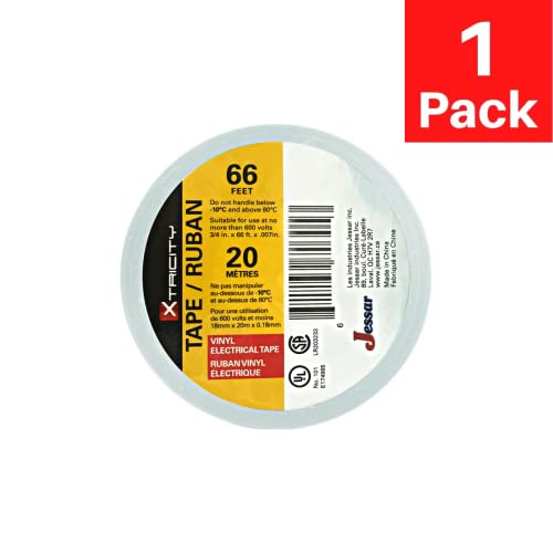Xtricity Vinyl White Electrical Tape 3/4 inch x 66 Ft for Electrical Insulation, Wire Bundling and DIY Repairs – Durable, Stretchy, General Purpose – Up to 600V (1 Pack) - color: White, size: 1 Pack