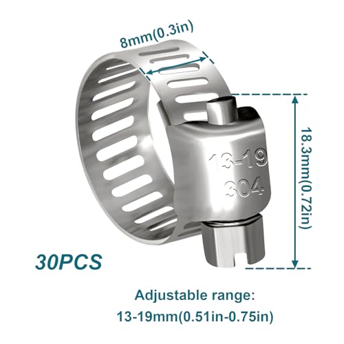 Hose Clamp, 30PCS Fuel Line Clamp, 1/2"-3/4"(13-19mm) Radiator Hose Clamps. - size: 13-19mm