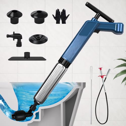 Toilet Plungers for Bathroom Heavy Duty, High Pressure Toilet Auger Air Drain Blaster with Real-Time Toilet Snake Drain Clog Remover,Toilet Unclogger Tool,Sink Shower Tubs Plumbing Clogs (Blue) - color: Blue