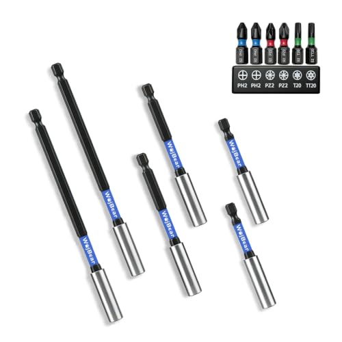 6 PCS Magnetic Extension Bit Holder Set, 2 * 3inch 2 * 4inch 2 * 6inch, Drill Bit Holder for Impact Driver with 6 PCS Screwdriver Bits, 2*PZ2 2*PH2 T20 TT20 - size: 2*3 \ 2*4 \ 2*6 inch