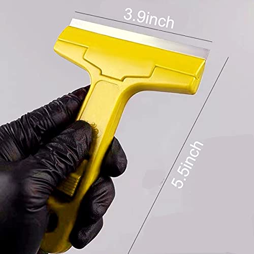 2pack Razor Blade Scraper, Industry Glass Window Scraper, Heavy Duty Cleaning Scraping Hand Tool with 20pcs Blades for Putty Residue Stains Paints Glue Mud Wallpaper Removing Remover Cleaner (Yellow) - color: Yellow