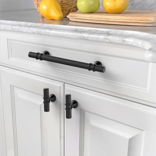 Asidrama 10 Pack 5 Inch(128mm) Knurled Matte Black Kitchen Cabinet Handles, Cabinet Pulls Kitchen Cabinet Hardware Cupboard Handles Drawer Pulls - color: Matte Black, size: 5" Hole Center, style: 10 Pack