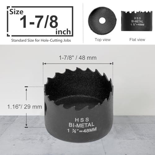 1-7/8 Inch Hole Saw with 9.1mm Triangle Shank Arbor, JTemgle Bi-Metal Hole Saw Heavy Duty Hole Cutting Tool for Cornhole Boards, Recessed Lights, Wood, Plastic, Drywall & Soft Metal - size: 1-7/8"