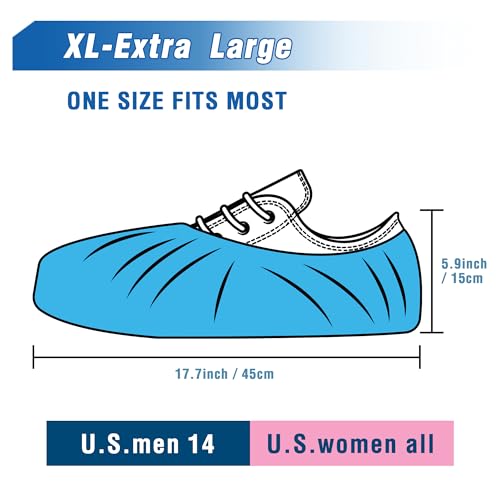 ProtectX Disposable Shoe & Boot Covers, XL Extra Large, 200-pack (100 pairs), Waterproof, Slip Resistant, Durable CPE plastic, Fits up to Men’s 14 US Size and All Women’s US Size Shoes - size: CPE X-Large 200PK