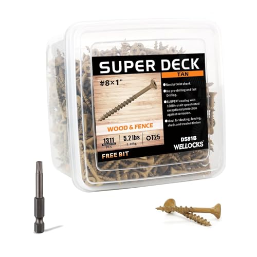 WELLOCKS #8 x 1 in Tan Deck Screws, 5.2 lbs with T25 Bit - size: #8×1", style: 5.2LBS Tan