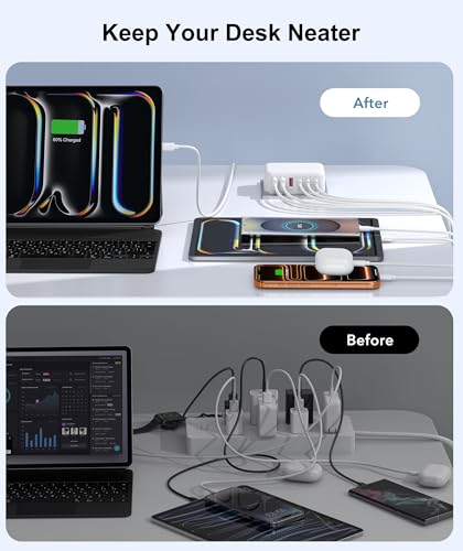 Fast Charger Block, 100W Max Output 6-Port USB C Charging Station Hub Cube - color: White