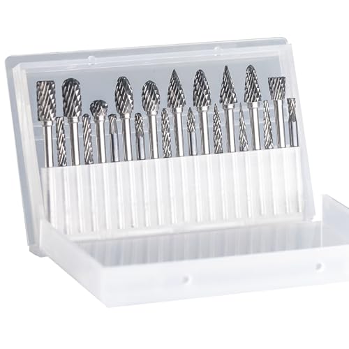 Asieg Tool 20 Pcs Carbide Die Grinder Burrs Bits 1/8" Shank for Dremel Milwaukee Metal Grinding Wood Stone Steel Carving Cutting Engraving Grinder Kit Attachment Rotary Tool Accessories Sets