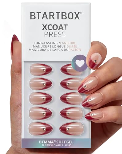 BTArtbox Press On Nails, Audrey's Ruby, Short Almond, Red Chrome, 32Ct - color: B-Audrey's Ruby
