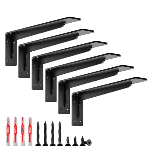L Shelf Brackets, Heavy Duty Metal L Bracket,12 x 5.6 in Floating Shelf Bracket, 300 lbs Capacity,Matte Black Wall Mount Countertop Support Bracket with Mounting Hardware for Home, Garage,6 Pack - size: 12*5.6 Inch