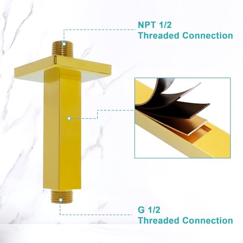 Enga Brass Square Shower Arm with Flange, 3 Inches Ceiling Mount Replacement Rain Shower Head Straight Arm, Bright Gold - color: Polished Gold, style: 3 Inch