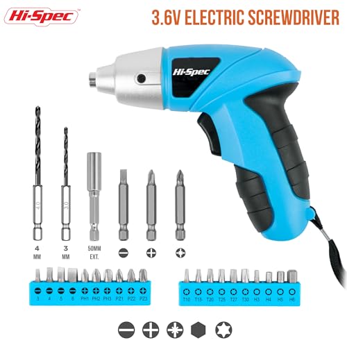 Hi-Spec 3.6V USB Electric Screwdriver for Home Repairs and Assembly, Blue - color: Blue
