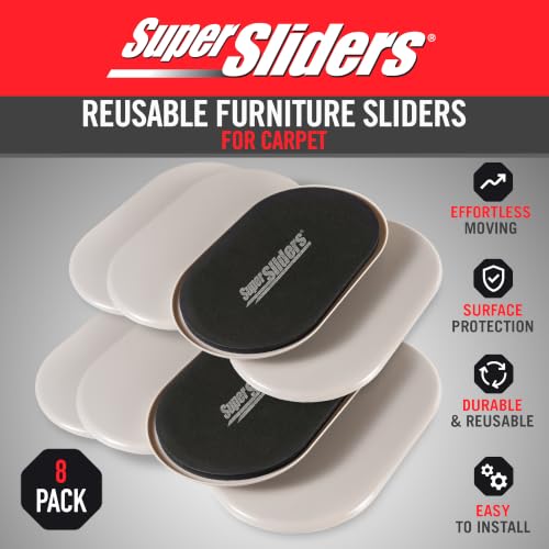 Super Sliders 3-1/2" x 6" Small Oval Reusable Furniture Sliders for Carpet, Anti-Slip Protective Furniture Moving Pads for Beds, Sofas, Dressers, Set of 8, Beige - size: 3-1/2 x 6 Inch Oval, style: For Carpet