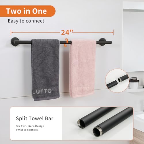 5-Piece Matte Black Bathroom Hardware Set, Towel Racks Set for Bathroom SUS304 Stainless Steel Toilet Paper Holder Wall Mounted, 24 Inch Modern Bathroom Accessories Kit - color: A-24 Matte Black