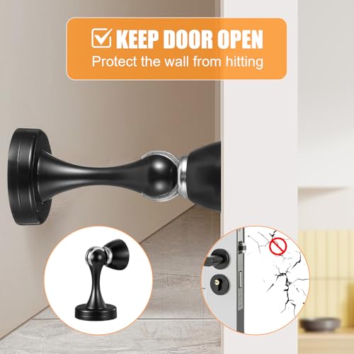 6 Pcs Magnetic Door Stoppers, Stainless Steel Heavy Duty Magnetic Door Stops for Wall and Floor Mounting, Door Holder Keep Door Open (Black)