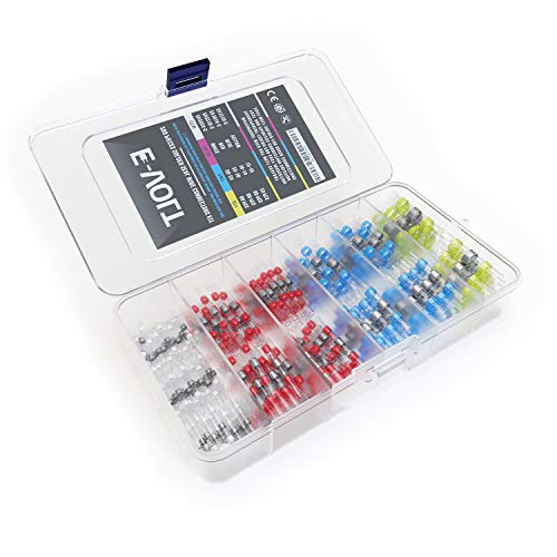 200 PCS Solder Seal Wire Connectors Low Temp Soldering Heat Shrink Butt Connector Terminals - Electrical Waterproof Insulated Marine Automotive Trailer White, Red, Blue, Yellow