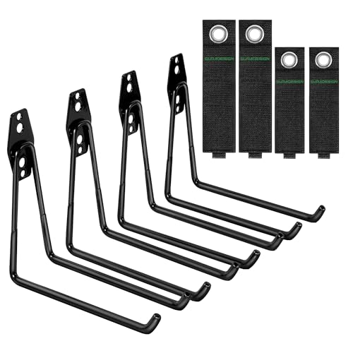 GURADESIGN 4-Piece Garage Hooks Wall Mount Storage Hanger with 4 Extension Cord Holder Organizer, Heavy-Duty Steel, 7.5 inch Ladder Hooks for Garage Wall - style: Large Hooks