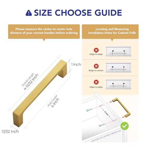 Ravinte Brushed Brass Solid Pulls Cabinet Handles 4 Inch 5 Pack - size: 4 Inch Hole Center