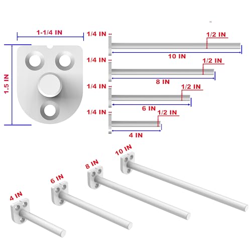 4 Inch Heavy Duty Floating Shelf Brackets 6 Pack, 1/4" Thick Solid Steel Hidden Blind Support, Fits Wood Studs, Holds 200 lbs, Invisible Hardware DIY Kit for Custom Shelving, White - size: 4 Inch, style: White 6 Pack